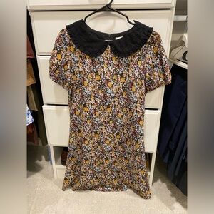 ROOLEE - S Multi-floral Black Collared Dress